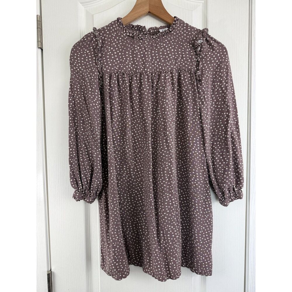 Gap Kids Ruffle Dress Purple White Tiny Hearts Print Rayon Size XL (12)